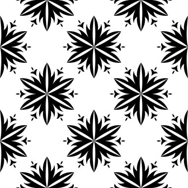 Beyaz arka planda siyah çiçek süsleme. Tekstil ve duvar kağıtları için seamless modeli