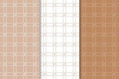 Kahverengi ve beyaz geometrik süsler. Web, Tekstil ve duvar kağıtları için dikişsiz desen seti