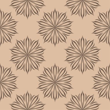 Bej renkli arka plan üzerinde kahverengi çiçek süs tasarım. Tekstil ve duvar kağıtları için seamless modeli