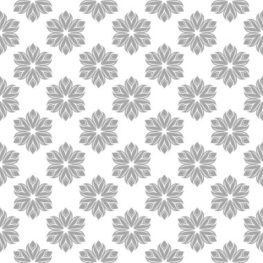 Beyaz arka plan üzerine açık gri çiçek süsleme. Tekstil ve duvar kağıtları için seamless modeli