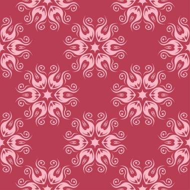 Kırmızı zemin üzerine çiçek süsleme. Tekstil ve duvar kağıtları için seamless modeli