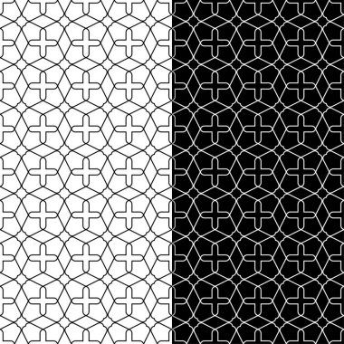 Siyah ve beyaz geometrik süsler. Web, Tekstil ve duvar kağıtları için dikişsiz desen seti