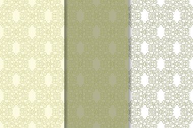 Zeytin yeşili çiçek arka planlar. Tekstil ve duvar kağıtları için dikişsiz desen seti