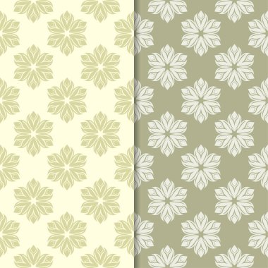 Zeytin yeşili çiçek arka planlar. Tekstil ve duvar kağıtları için dikişsiz desen seti