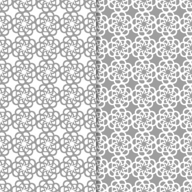 Beyaz ve gri çiçek arka planlar. Tekstil ve duvar kağıtları için dikişsiz desen seti