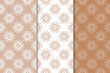 Kahverengi çiçek arka planlar. Tekstil ve duvar kağıtları için dikişsiz desen seti