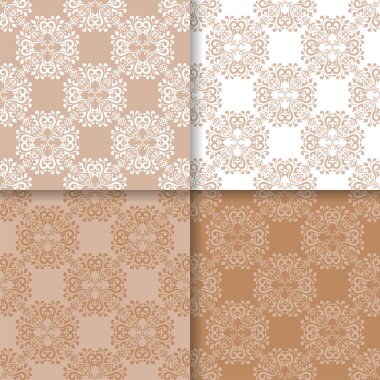 Çiçek süsler kümesi. Kahverengi Bej Dikişsiz desen duvar kağıdı ve kumaş için. Vektör çizim