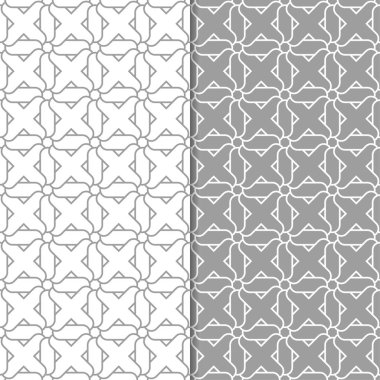 Gri ve beyaz geometrik süsler. Web, Tekstil ve duvar kağıtları için dikişsiz desen seti