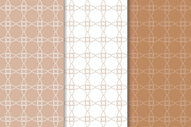 Kahverengi ve beyaz geometrik süsler. Web, Tekstil ve duvar kağıtları için dikişsiz desen seti