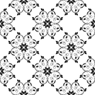 Beyaz arka planda siyah çiçek tasarım. Tekstil ve duvar kağıtları için seamless modeli