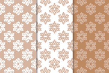 Kahverengi çiçek arka planlar. Tekstil ve duvar kağıtları için dikişsiz desen seti