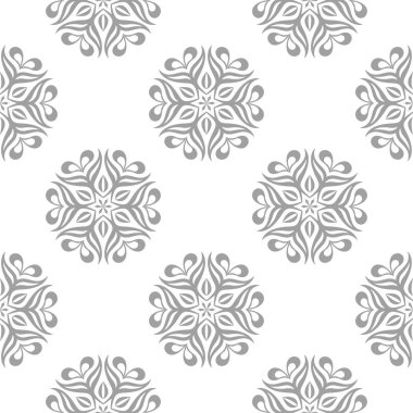 Beyaz arka plan üzerine açık gri çiçek süsleme. Tekstil ve duvar kağıtları için seamless modeli