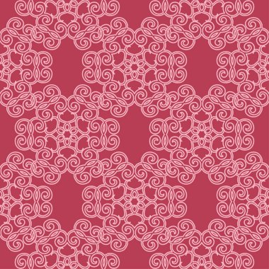 Kırmızı zemin üzerine çiçek süsleme. Tekstil ve duvar kağıtları için seamless modeli