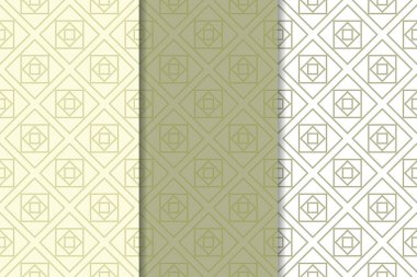 Zeytin yeşili ve beyaz geometrik süsler. Web, Tekstil ve duvar kağıtları için dikey Dikişsiz desen seti