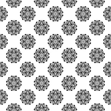 Beyaz arka planda siyah çiçek süsleme. Tekstil ve duvar kağıtları için seamless modeli