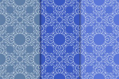 Çiçek süsler kümesi. Mavi dikey Dikişsiz desen. Duvar kağıdı arka plan