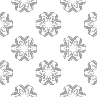 Beyaz arka plan üzerine açık gri çiçek süsleme. Tekstil ve duvar kağıtları için seamless modeli