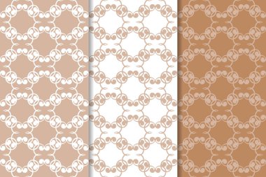 Kahverengi çiçek arka planlar. Tekstil ve duvar kağıtları için dikişsiz desen seti