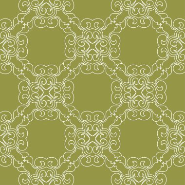 Zeytin yeşil zemin üzerine beyaz çiçek süsleme. Tekstil ve duvar kağıtları için seamless modeli