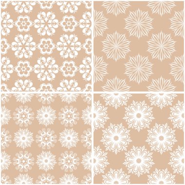 Çiçek desenleri. Sorunsuz arka plan bej ve beyaz dizi. Vektör çizim
