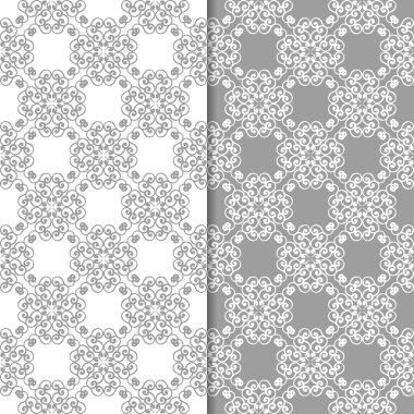 Beyaz ve gri arka plan çiçek kümesi. Tekstil ve duvar kağıtları için dikişsiz desen