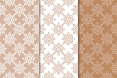 Kahverengi ve beyaz geometrik süsler. Web, Tekstil ve duvar kağıtları için dikişsiz desen seti