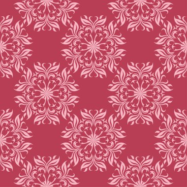 Kırmızı zemin üzerine çiçek süsleme. Tekstil ve duvar kağıtları için seamless modeli