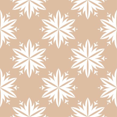 Bej renkli arka plan üzerinde beyaz çiçek süsleme. Tekstil ve duvar kağıtları için seamless modeli