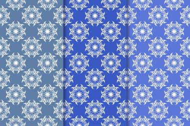 Mavi çiçekli süs tasarım kümesi. Duvar kağıtları ve kumaşlar için dikey Dikişsiz desen