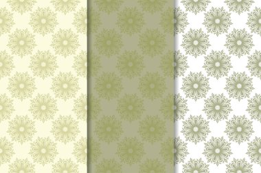 Zeytin yeşili kümesi çiçek süsler. Tekstil ve duvar kağıtları için dikişsiz desen