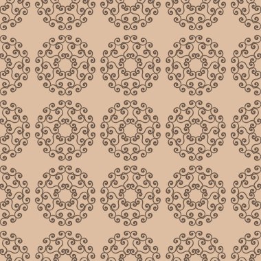 Bej renkli arka plan üzerinde koyu kahverengi çiçek süsleme. Tekstil ve duvar kağıtları için seamless modeli