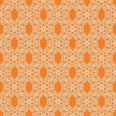 Turuncu zemin üzerine beyaz çiçek süsleme. Tekstil ve duvar kağıtları için seamless modeli