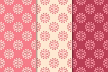 Kırmızı çiçekli süsler kümesi. Kiraz pembe dikey Dikişsiz desen. Duvar kağıdı arka plan