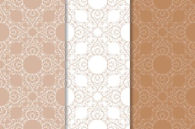 Kahverengi çiçek arka planlar. Tekstil ve duvar kağıtları için dikişsiz desen seti