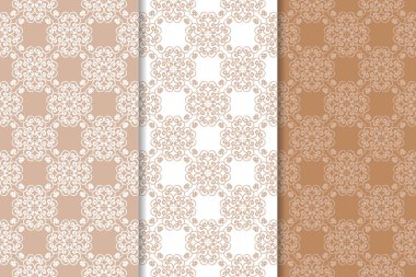 Kahverengi ve bej çiçek arka planlar kümesi. Tekstil ve duvar kağıtları için dikişsiz desen seti