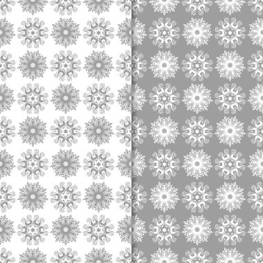 Beyaz ve gri çiçek arka planlar. Tekstil ve duvar kağıtları için dikişsiz desen seti