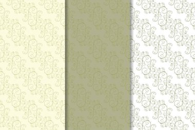 Zeytin yeşili ve beyaz çiçek arka planlar. Tekstil ve duvar kağıtları için dikişsiz desen seti