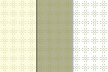 Zeytin yeşili ve beyaz geometrik süsler. Web, Tekstil ve duvar kağıtları için dikey Dikişsiz desen seti