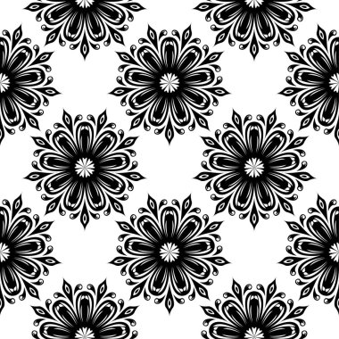 Beyaz arka planda siyah çiçekler. Tekstil ve duvar kağıtları için seamless modeli