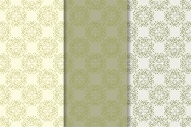 Çiçek süsler kümesi. Zeytin yeşil dikey Dikişsiz desen seti. Duvar kağıdı arka plan