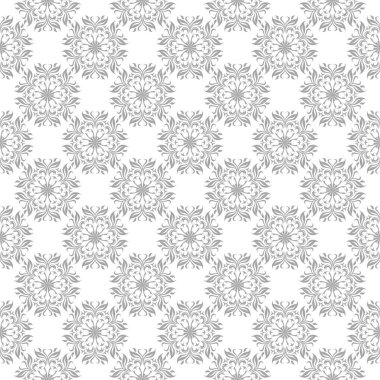 Beyaz arka plan üzerine açık gri çiçek süsleme. Tekstil ve duvar kağıtları için seamless modeli