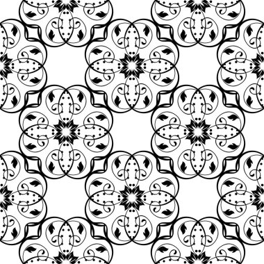 Beyaz arka planda siyah çiçek süsleme. Tekstil ve duvar kağıtları için seamless modeli