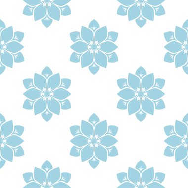 Beyaz zemin üzerine mavi çiçek süsleme. Tekstil ve duvar kağıtları için seamless modeli