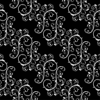 Siyah ve beyaz çiçek süsleme. Tekstil ve duvar kağıtları için seamless modeli