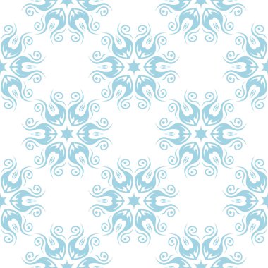 Beyaz zemin üzerine mavi çiçek süsleme. Tekstil ve duvar kağıtları için seamless modeli