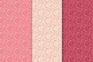 Kırmızı çiçekli süsler kümesi. Kiraz pembe dikey Dikişsiz desen. Duvar kağıdı arka plan