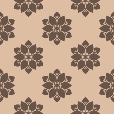 Bej renkli arka plan üzerinde kahverengi çiçek süsleme. Tekstil ve duvar kağıtları için seamless modeli