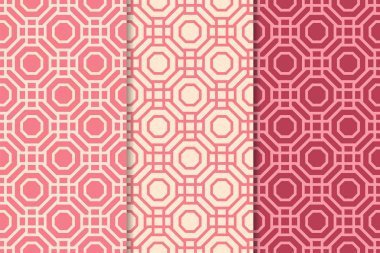 Kiraz kırmızı geometrik yazdırır. Web, Tekstil ve duvar kağıtları için dikey Dikişsiz desen seti