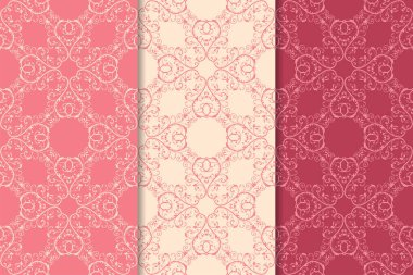 Kırmızı çiçekli süsler kümesi. Kiraz pembe dikey Dikişsiz desen. Duvar kağıdı arka plan