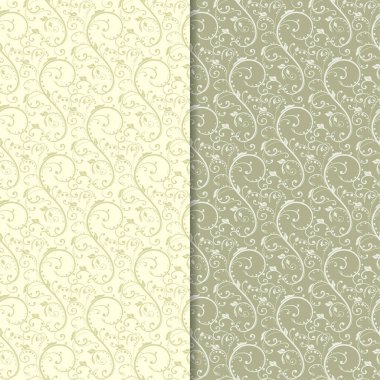 Zeytin yeşili çiçek arka planlar. Tekstil ve duvar kağıtları için dikişsiz desen seti